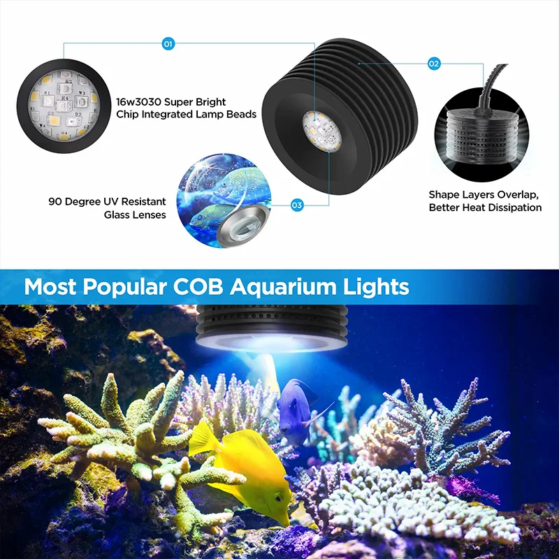 Lominie LED Aquarium Light Nano Coral Reef Light Clip on Aquarium Light Full Spectrum Remote Control Fish Tank Saltwater