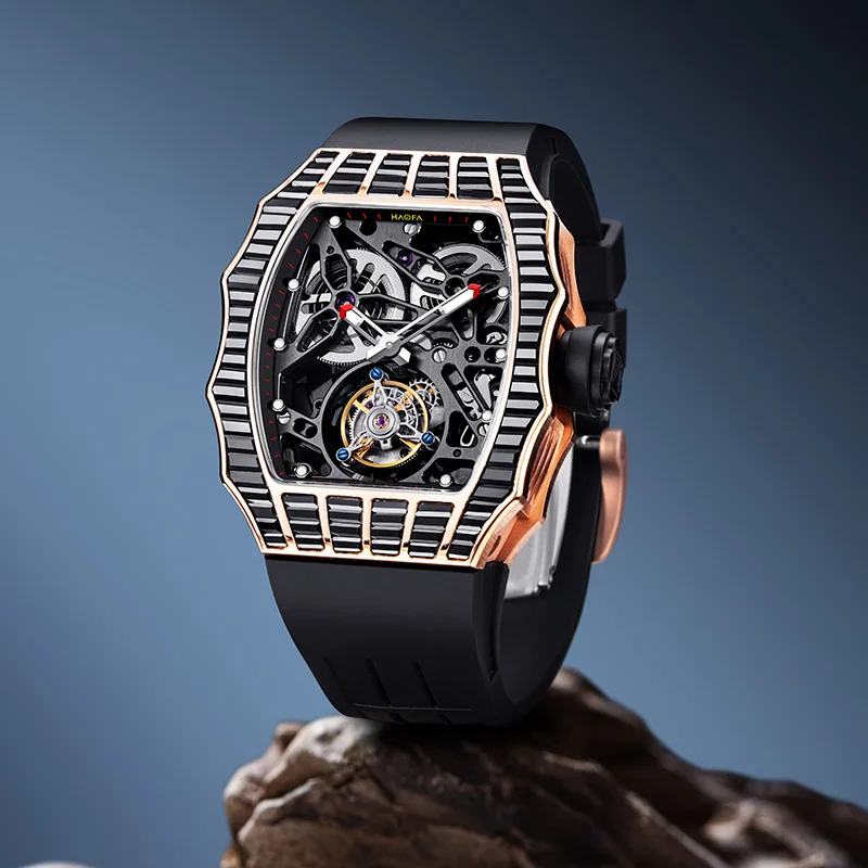 Haofa Fying Tourbillon Mechanical Luminous Watch for Men Hollowing Luxury Skeleton Stainless Steel Watch Men straight in 2310