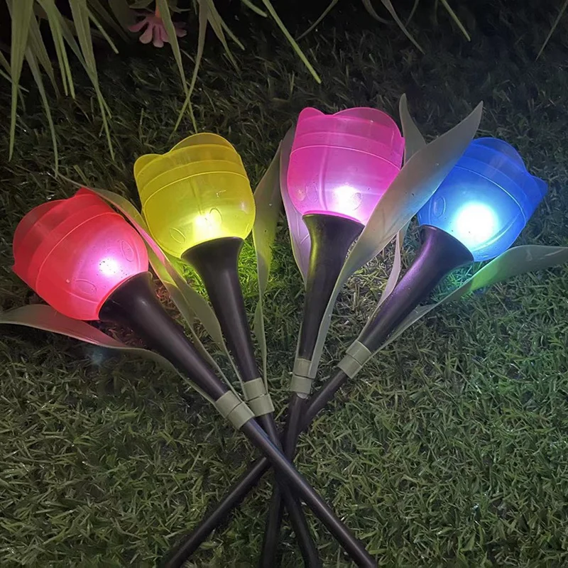 Lâmpada LED Solar Tulip Flower, impermeável, estaca, luzes de gramado, quintal, ao ar livre, decoração do partido, decoração do jardim, 10pcs