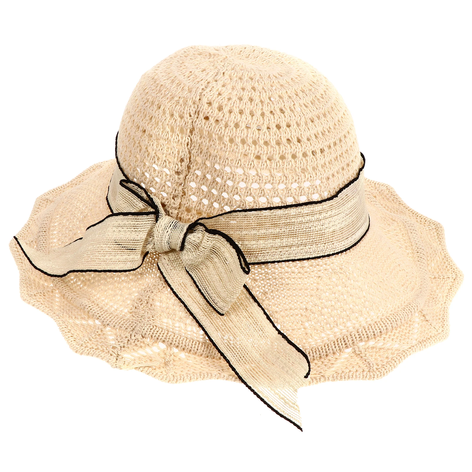 

Adjustable Cotton Sun Hat for Women Beach Summer Folding Outdoor Bowknot Beige Photogenic Practical Wide Brim Hat