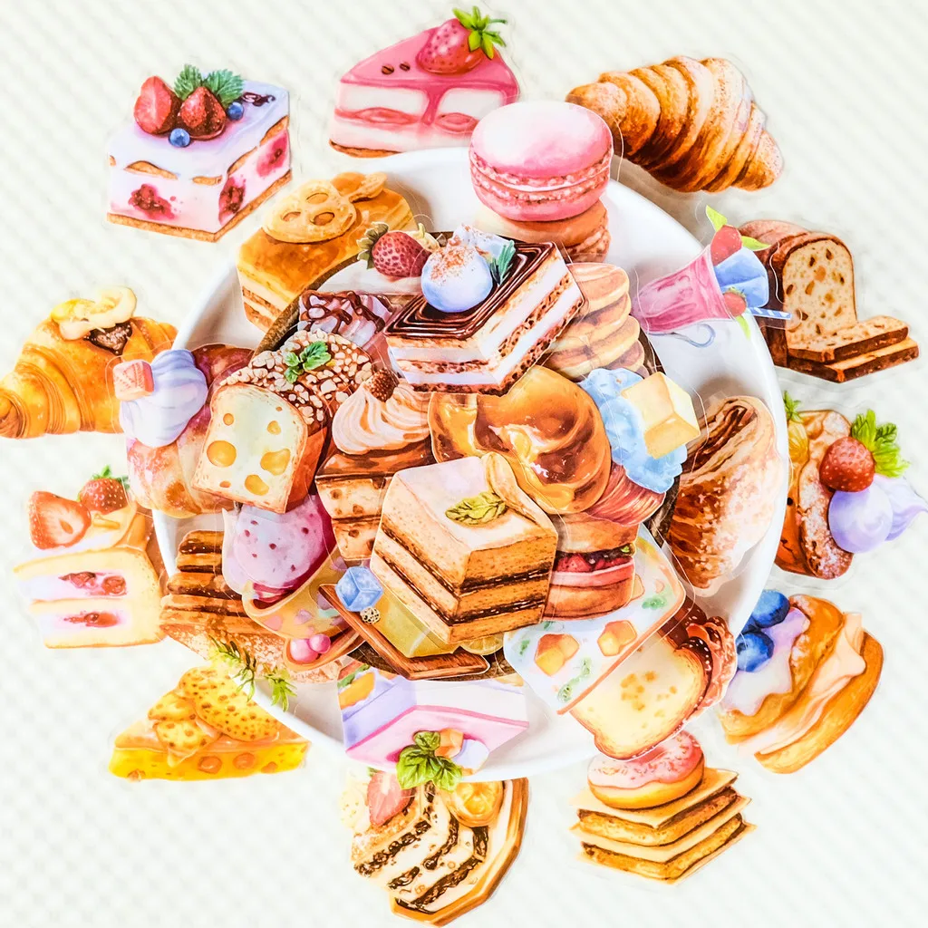56 Pieces Realistic Dessert Transparent PET Stickers - Waterproof Journal Materials with Cakes & Macarons Giajar Sticker Store