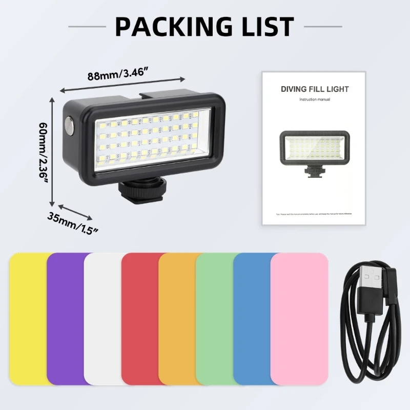 R91A Fill Light 45m Waterproof LED Diving Lamp for GoPro10 Action3 SLR Sports Camera