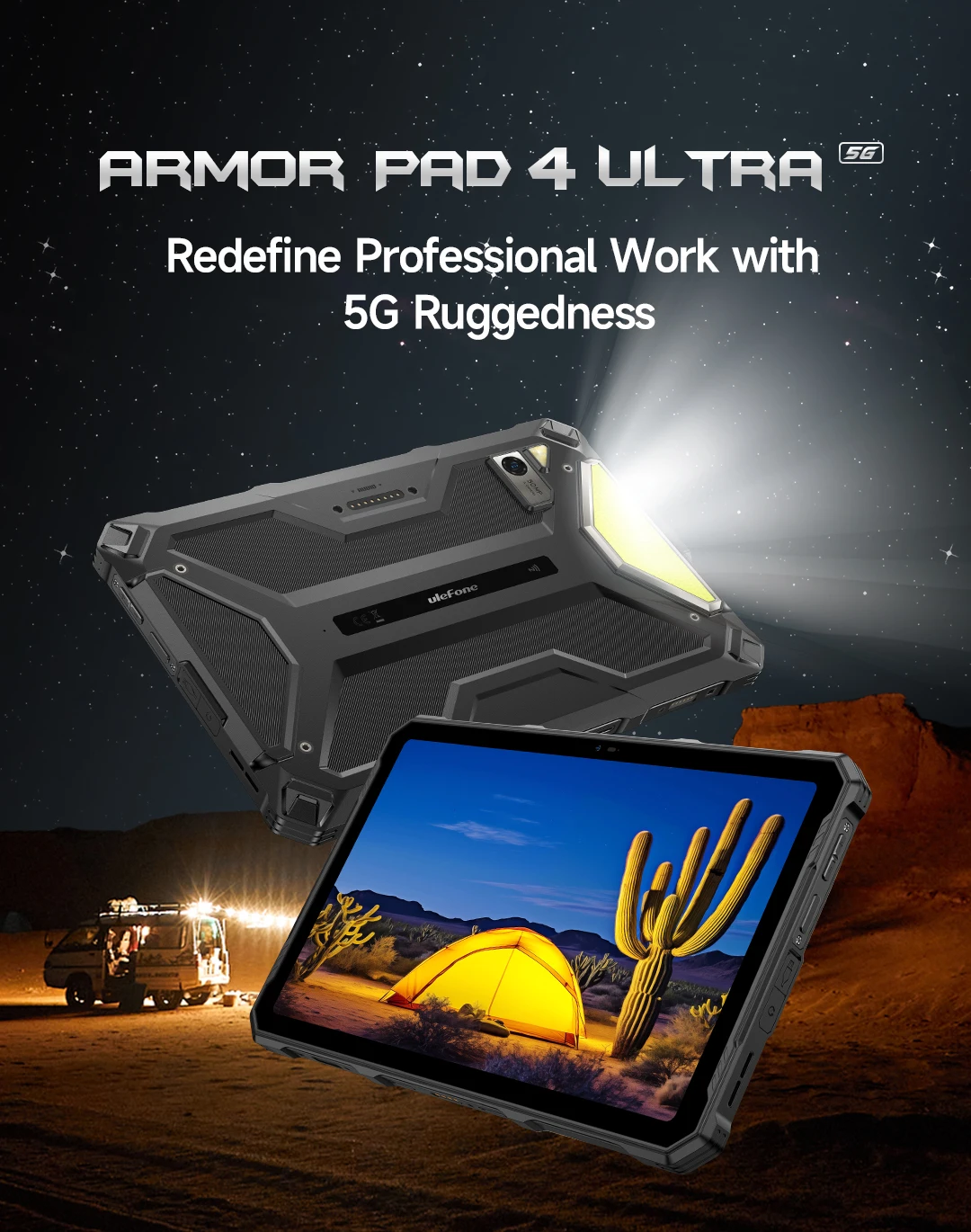 Ulefone Armor Pad 4 Ultra 5G Rugged Tablet Android 14 IP68/IP69K 11800mAh Battery Up to 16GB+256GB 10.36" LED Light
