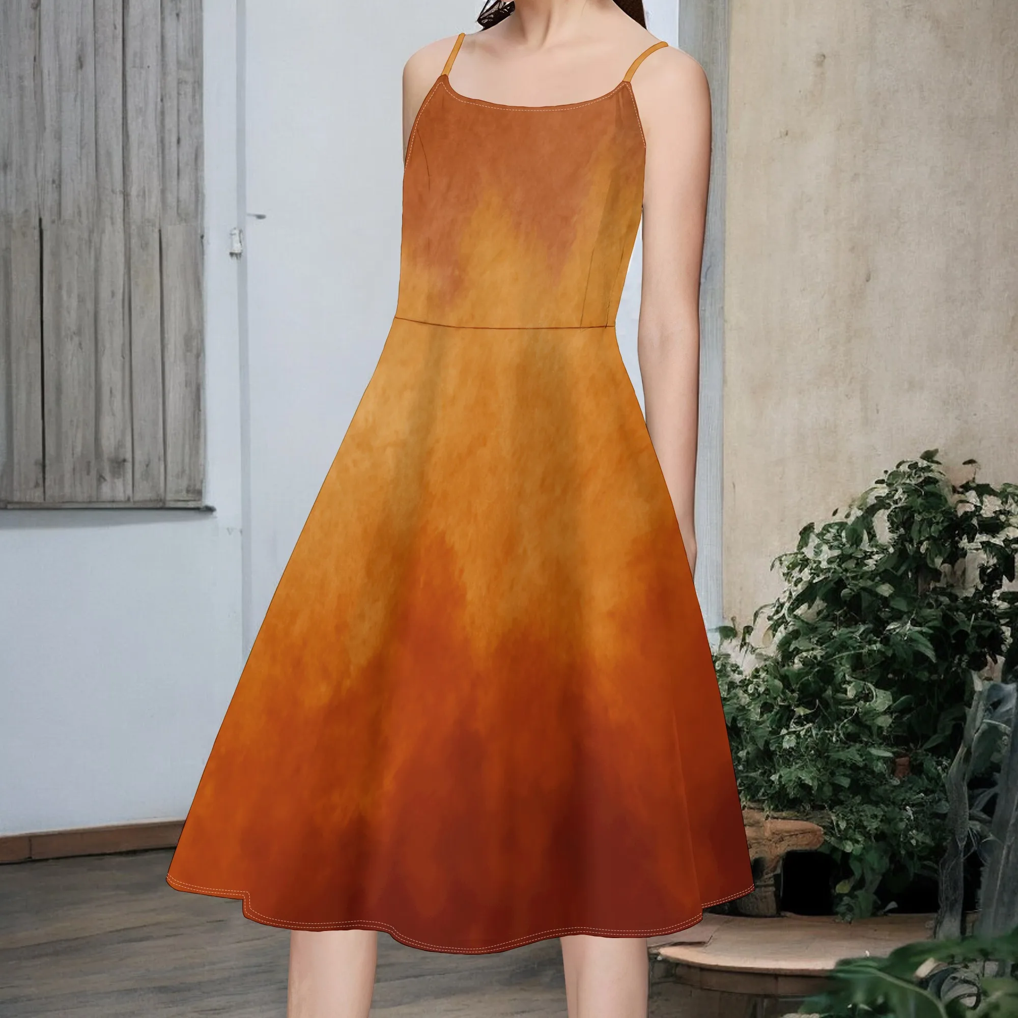 ฤดูร้อน Cami Midi Halter Tank ชุดเดรสสั้นปิดไหล่เปลือยสายคล้องไหล่ปรับได้ยาวถึงเข่า Sundress