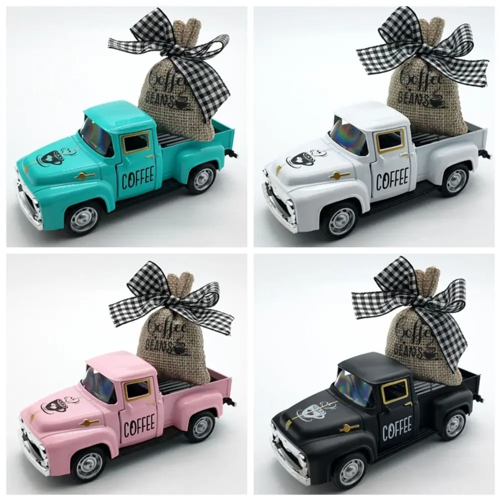 Diecast Coffee Truck Pickup Burlap Sack Retro Classic Metal Truck Model Vintage Simulation Mini Coffee Truck Kitchen Decor