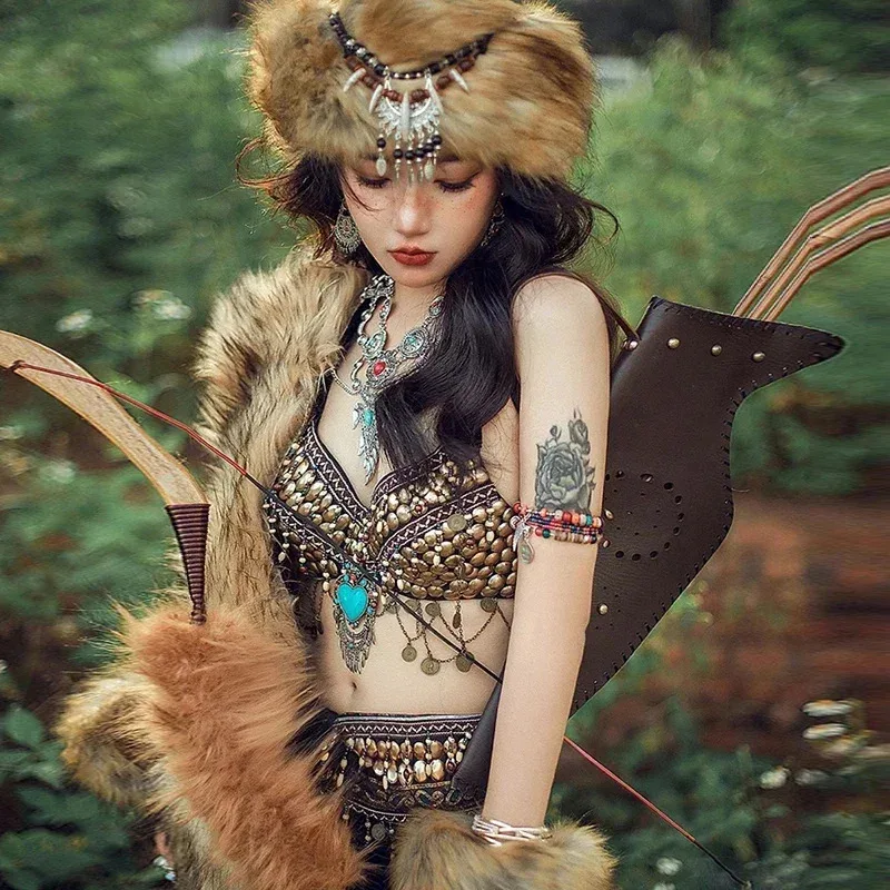 

Belly Dancing Indian Tribal Style Princess Show Set Exotic Princess Show Costume Set Exotic Tribal Princess H3199