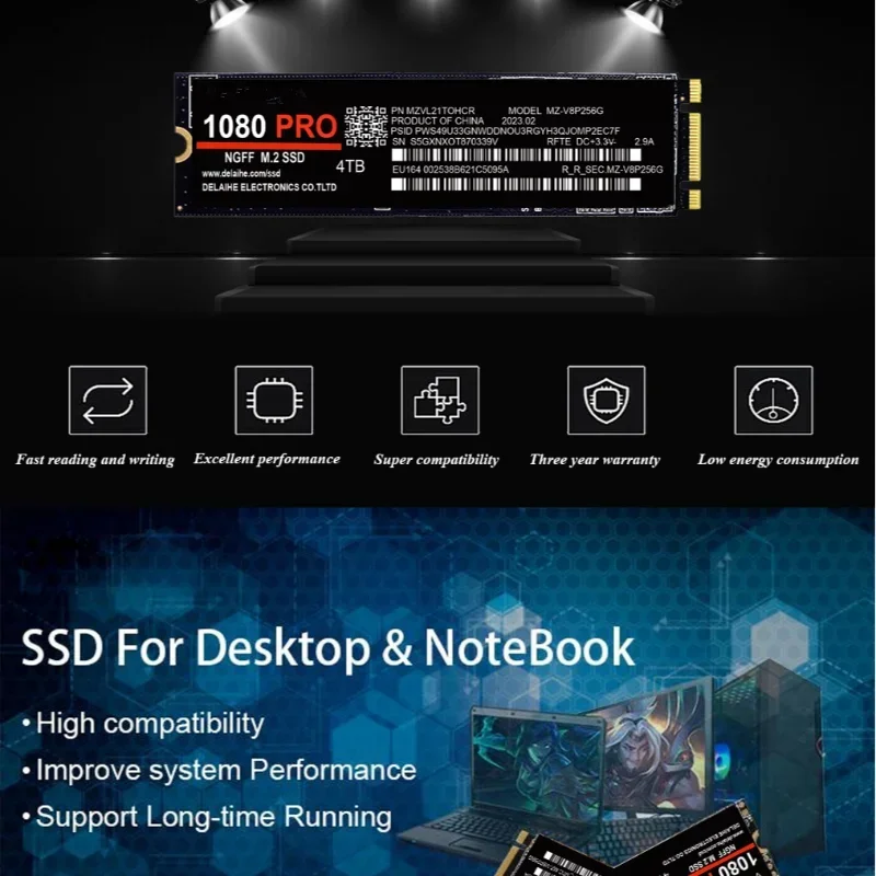 노트북용 내장 솔리드 스테이트 드라이브, SSD M2 SATA 2280, 1 TB, 2 TB, 4TB, M.2 2280 NGFF NVME 하드 드라이브 디스크, 1080PRO