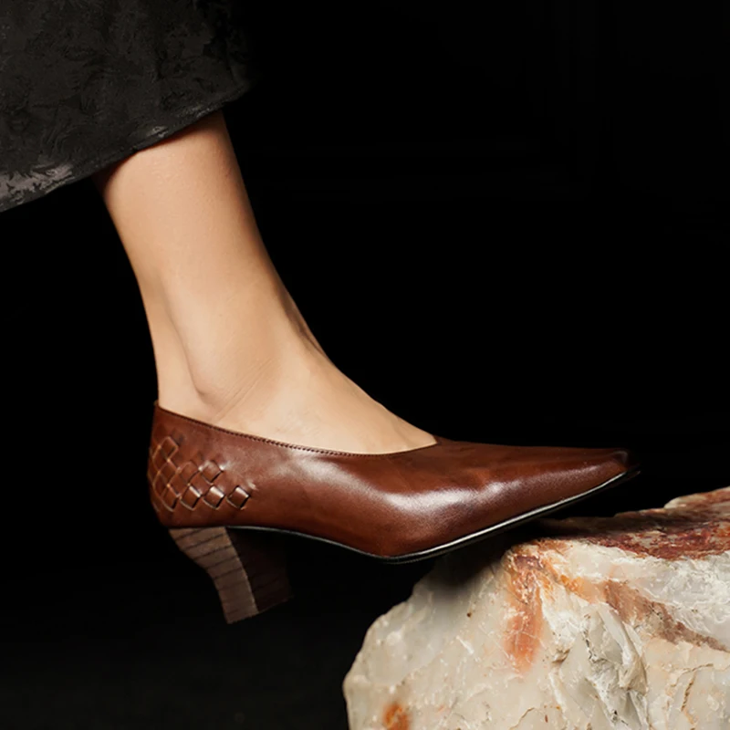 

Women's Genuine Leather Pumps Unique on Heels Very High Vintage Elegant and Comfortable Ladies Footwear Woman Luxury 2026