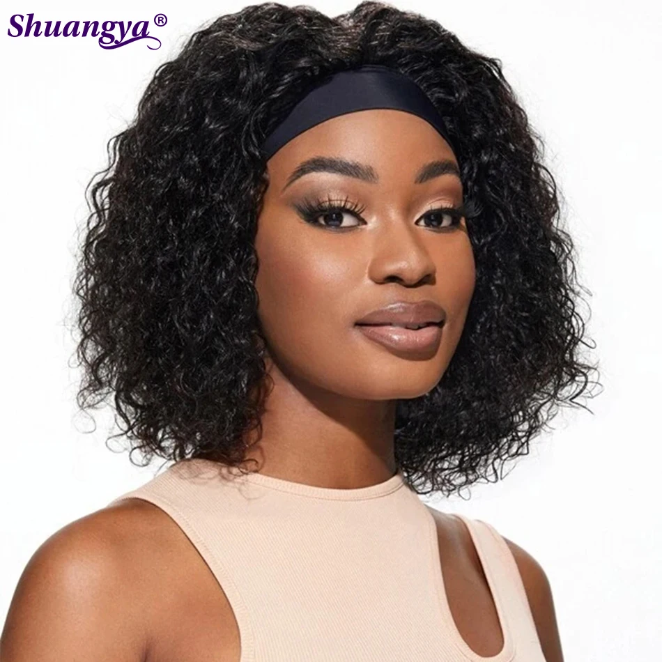 

Water Wave Scarf Wig Peruvian Hair Curly Weave Scarf Wigs 100% Human Hair 200 Density Kinky Curly Wig Short Curly Headband Wigs