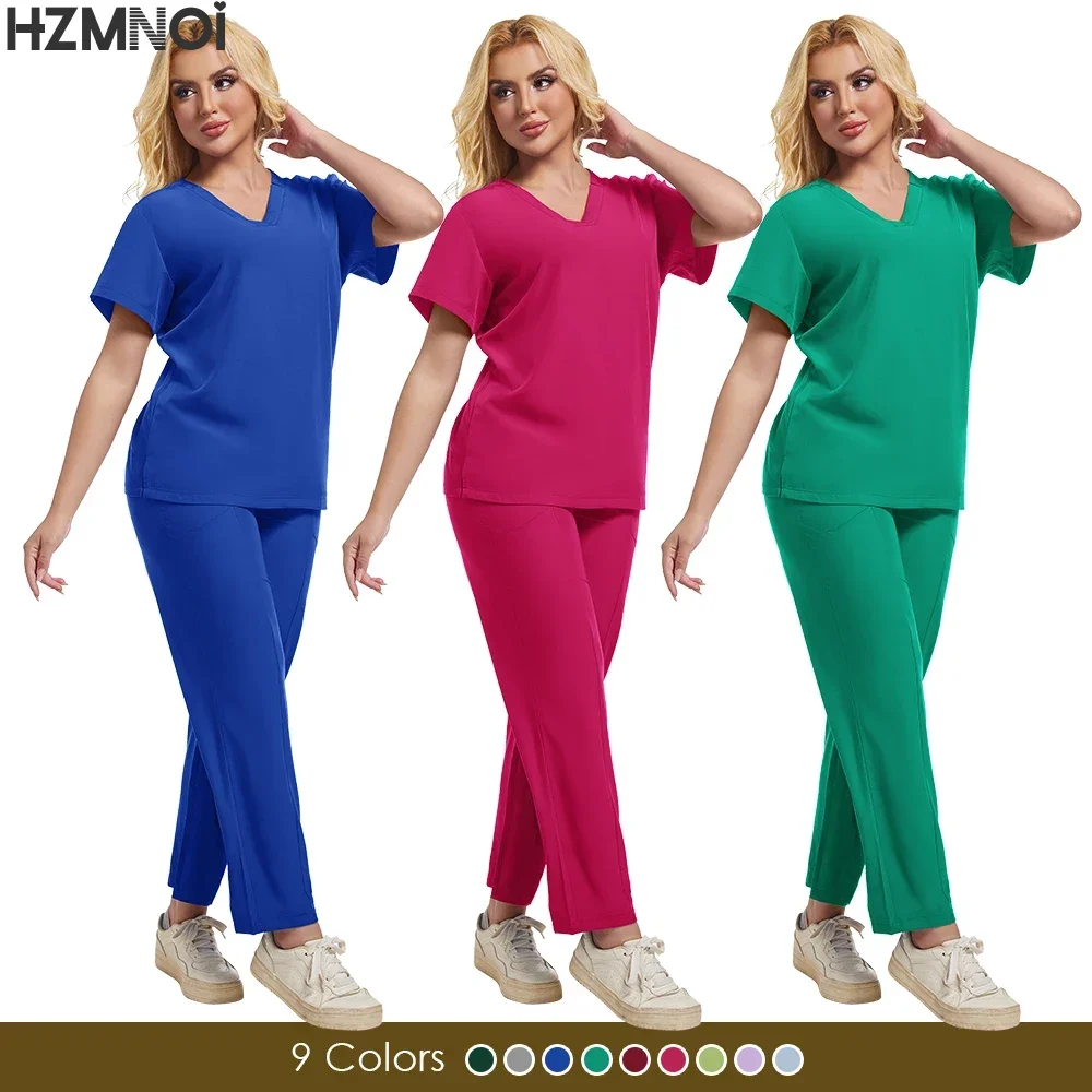 Medische Uniform Scrub Sets Uniform Vrouwen Joggers Veterinaire Dierenkliniek Verpleging Accessoires Ademende Top Broek Set Met Korte Mouwen