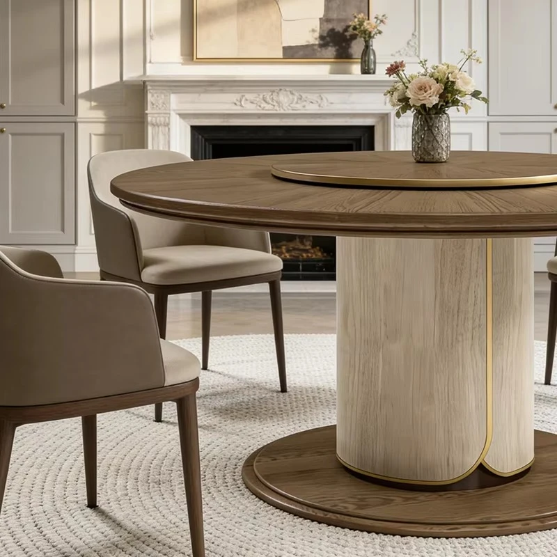 km-French Round Solid Wood Designer Full Solid Wood Round Dinner Table European Style for Home Restaurant Dining Table%