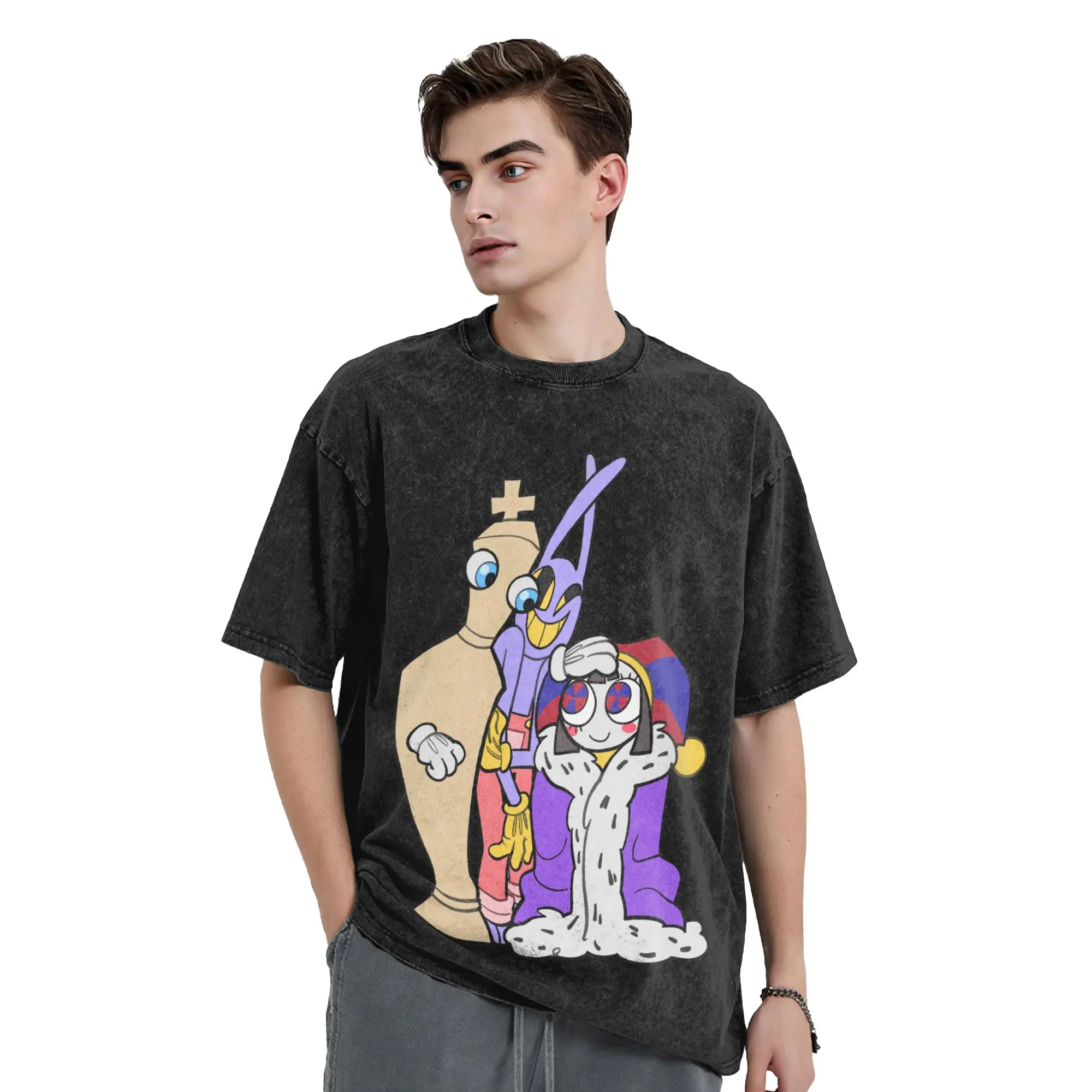 Cartoon Digitals Circus Washed T Shirts Streetwear Retro T-Shirts Tees Men Women Cotton Harajuku Summer