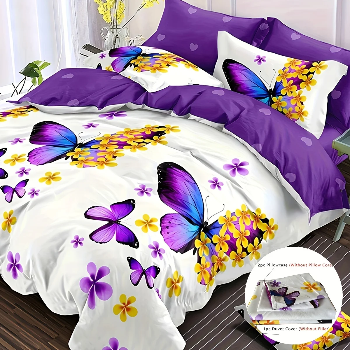 

3pcs Flower Duvet Cover Set - Soft and Comfortable Bedding for Bedroom and Guest Room - Includes 1 Duvet Cover and 2 Pillowcase