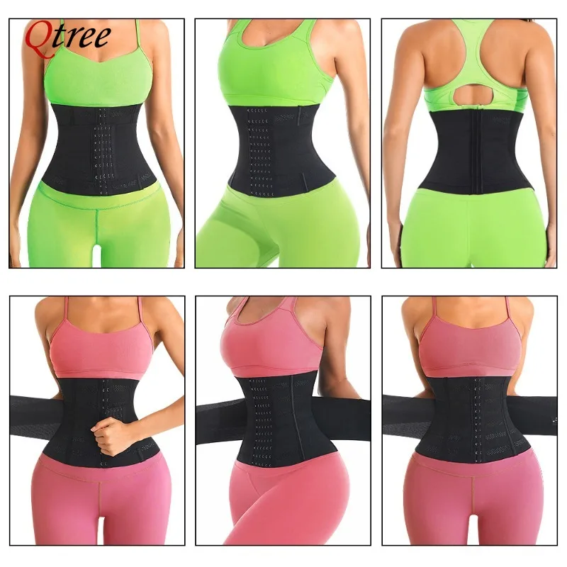 Qtree Waist Trainer per le donne clessidra Underbust Body Shaper con 7 ossa d'acciaio corsetto Hook e Eye Slimming Belly Trimmer Belt