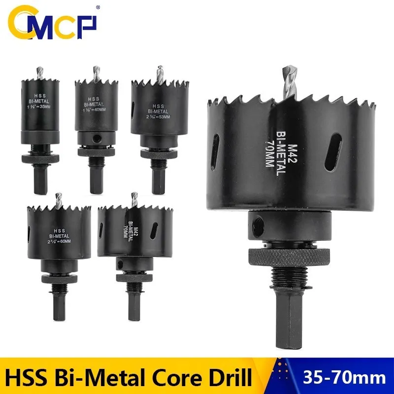 

CMCP Bi-metal Hole Saw 35 40 53 60 70mm HSS Core Drill Bit for Wood Metal Hole Saw Cutter Carbide Tipped Hole Drilling Tool