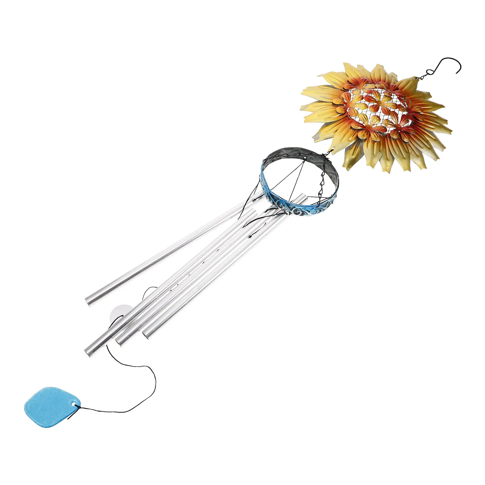 1Pcs Metal Wind Chime Sunflower Pendant Iron Art Windbell Tube Golden Yellow Home Garden Hanging Decoration Outdoor Sound