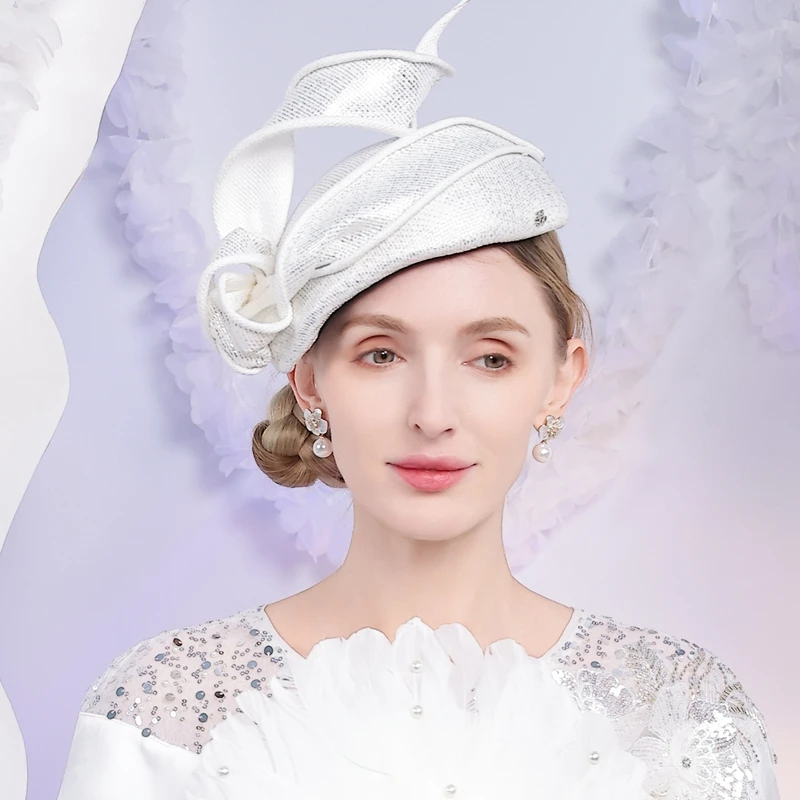 Topi Fascinator Putih Mewah FS untuk Wanita, Pesta Teh Musim Dingin, Topi Baret, Topi Pillbox Vintage 2025 untuk Pernikahan, Chapeau Femme