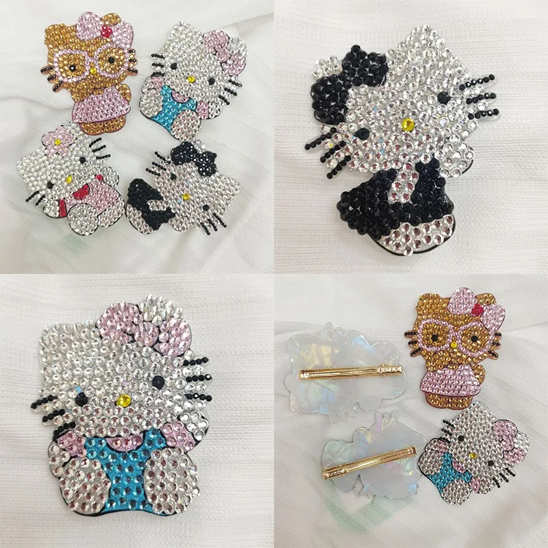 

Sanrio Hello Kitty Full Diamond Cute Girl Hairpin Anime Characters Cute Original KT Cat Girl Heart Hairpin Hair Accessories
