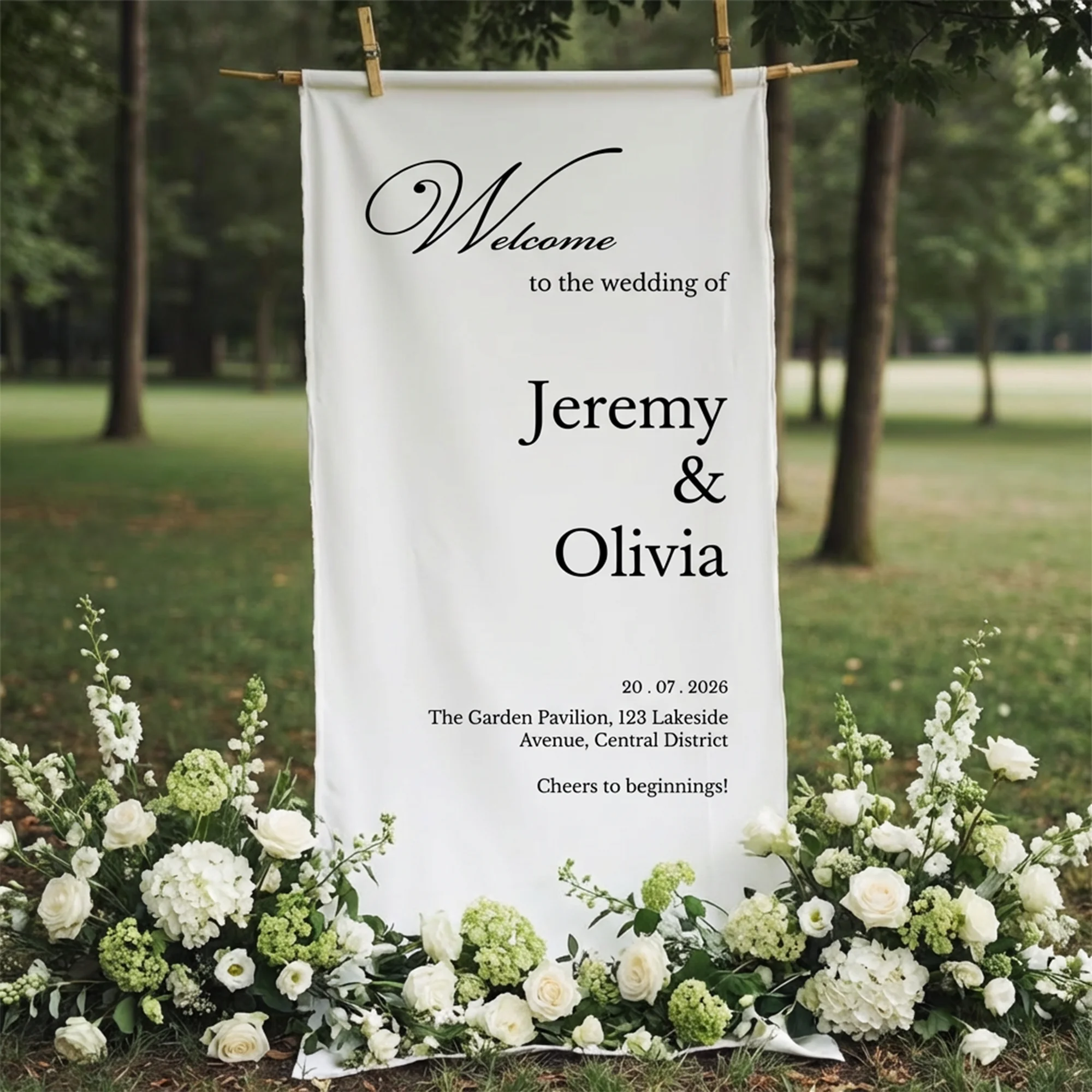 

Custom Fabric Wedding Welcome Sign Personalized Welcome Banners for Wedding Engagement Bridal Shower Party Outdoor Decor