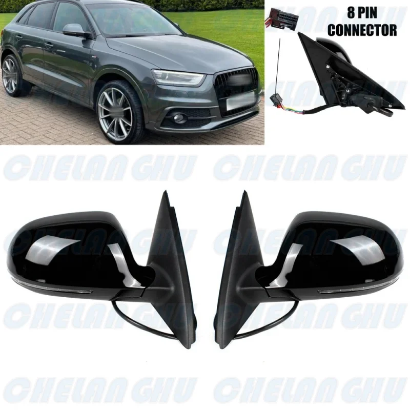 

For Audi Q3 2013 2014 2015 2016 2017 2018 LHD 1 Pair 8 Pin Black Painted Heated Power Adjust Turn Lamp Reversing Mirror Assembly