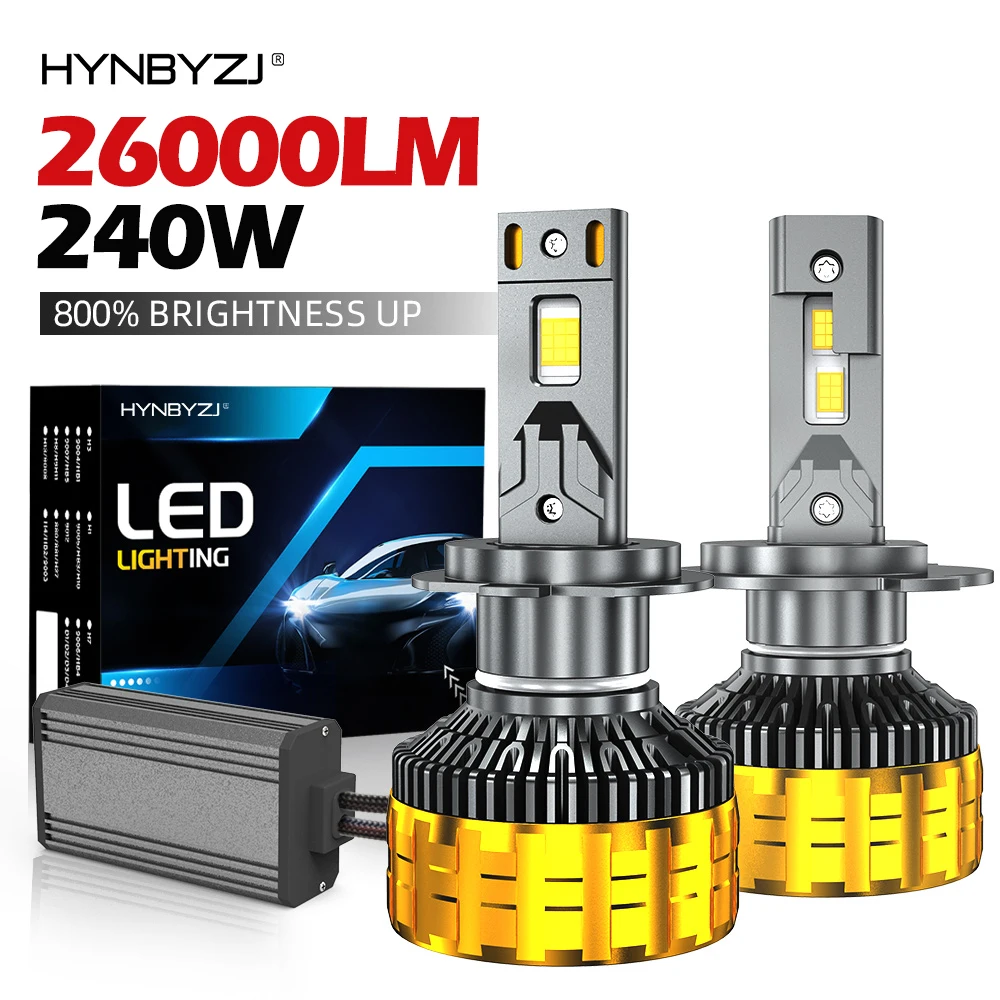 

HYNBYZJ H7 LED H1 240W 26000LM H4 Led Headlights H3 H8 H9 H11 HB3 9005 HB4 9006 9007 HB5 9008 H13 Car Light Bulb 6000K Headlamp