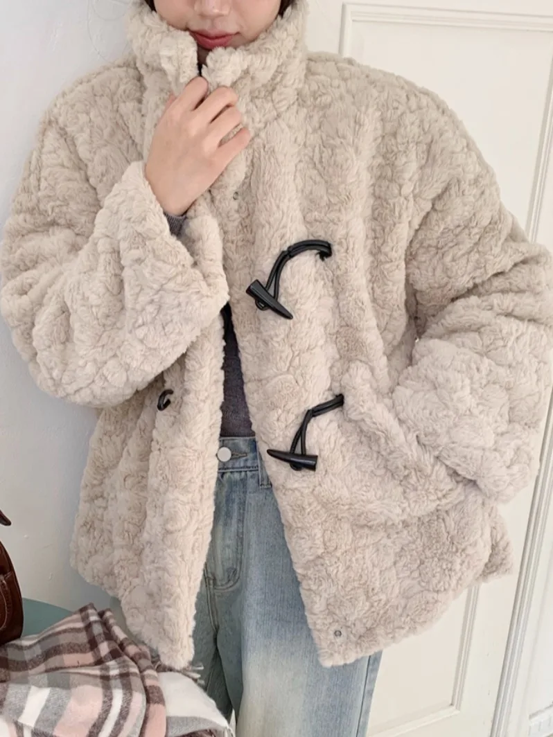 

Шикарное зимнее свободное пальто на пушистой хлопковой подкладке с пуговицами, теплая повседневная женская верхняя одежда прямого кроя