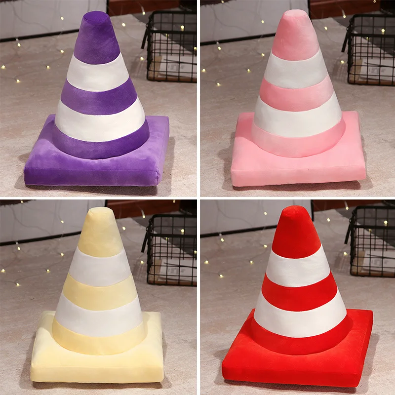 45cm Simulation Traffic cone Plush Pillow Creative Roadblock Stuffed Toy Construction Cone Sign Cushion Doll Gift