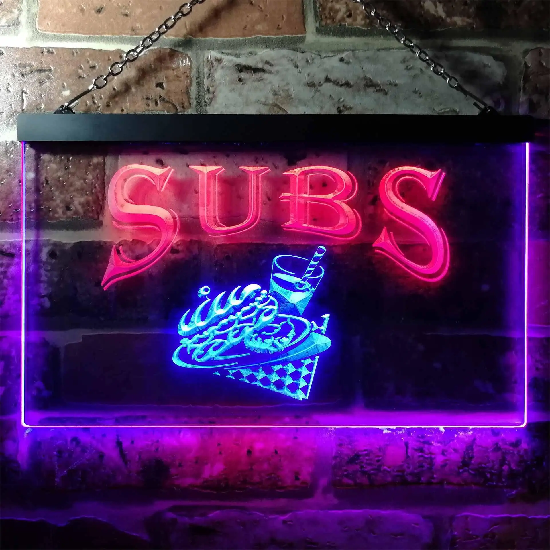 SUBS. with Submarine Sandwich for Picnic Dual Color Led Neon Sign st6-i0209