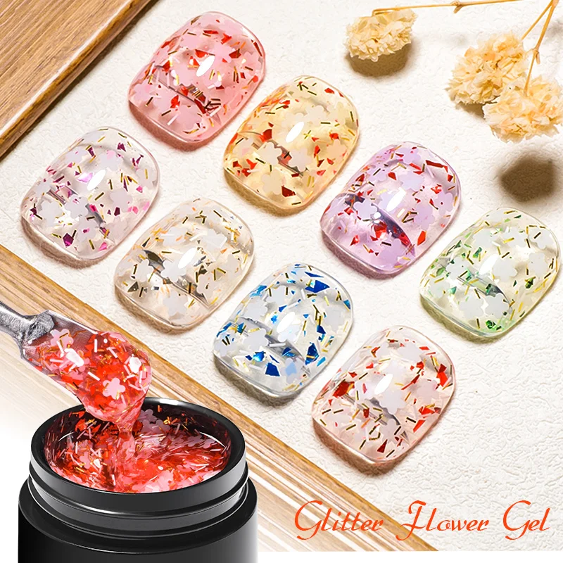 MEET ACROSS 8 Pçs/set Flor Seca Gel Unha Polonês Glitter Flor Natural Fada Série Soak Off UV Gel DIY Pintura Nail Art Kit