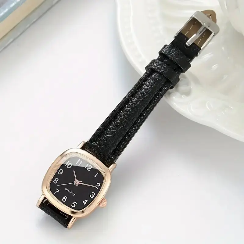 1 piece of elegant and simple PU leather strap for women, quartz watch with square dial, suitable for daily wear