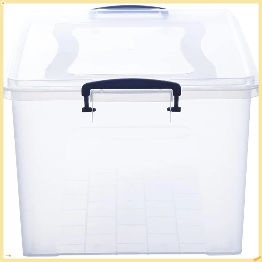 صندوق تخزين بلاستيكي شفاف مع غطاء، حاوية تنظيم سعة 28 لترًا، صندوق مزلاج، حقيبة بلاستيكية قابلة للتكديس للمنزل