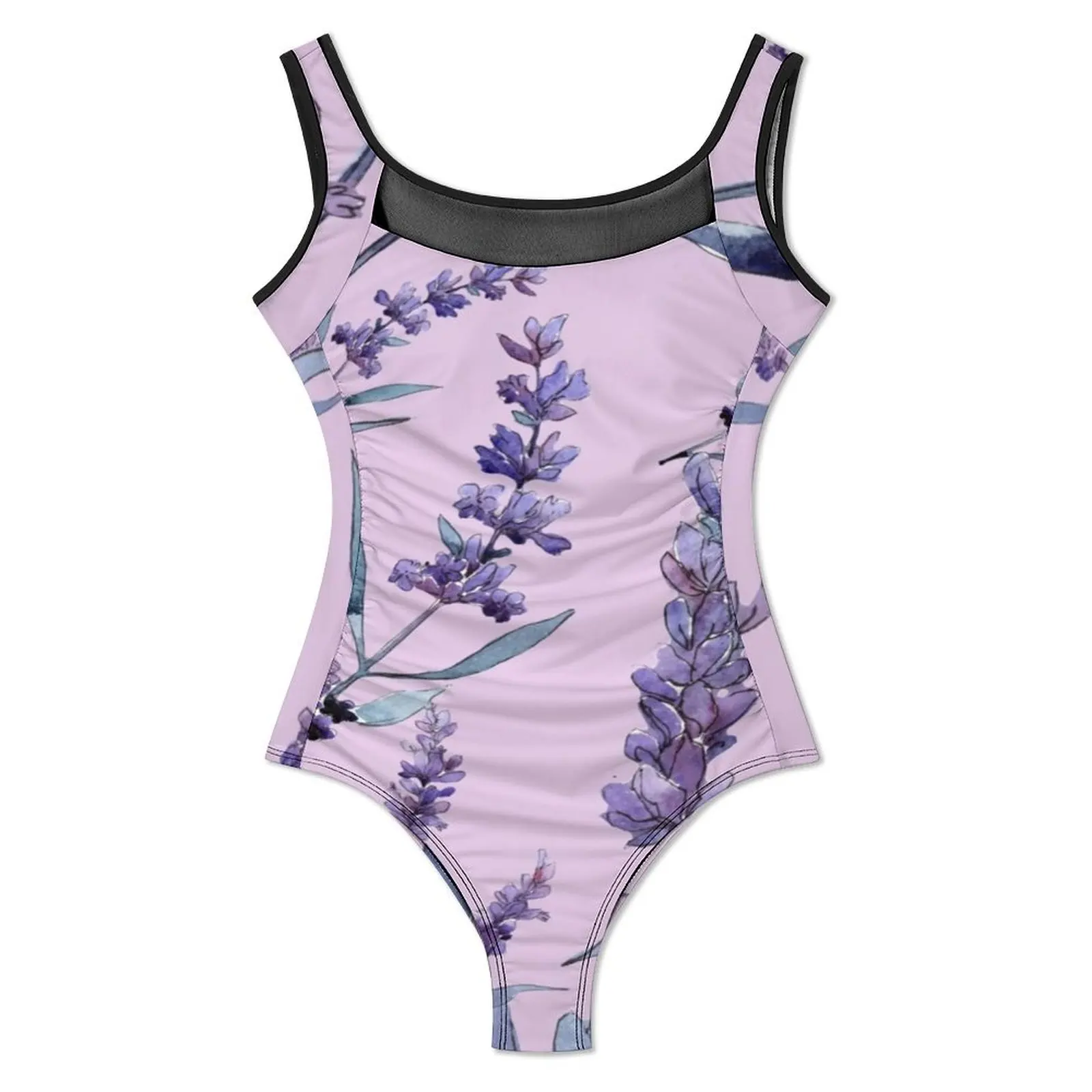 Violet Lavender Swimsuit Sexy Purple Floral Print One-Piece Swimwear Push Up Swimsuits Fashion Beach Monokini