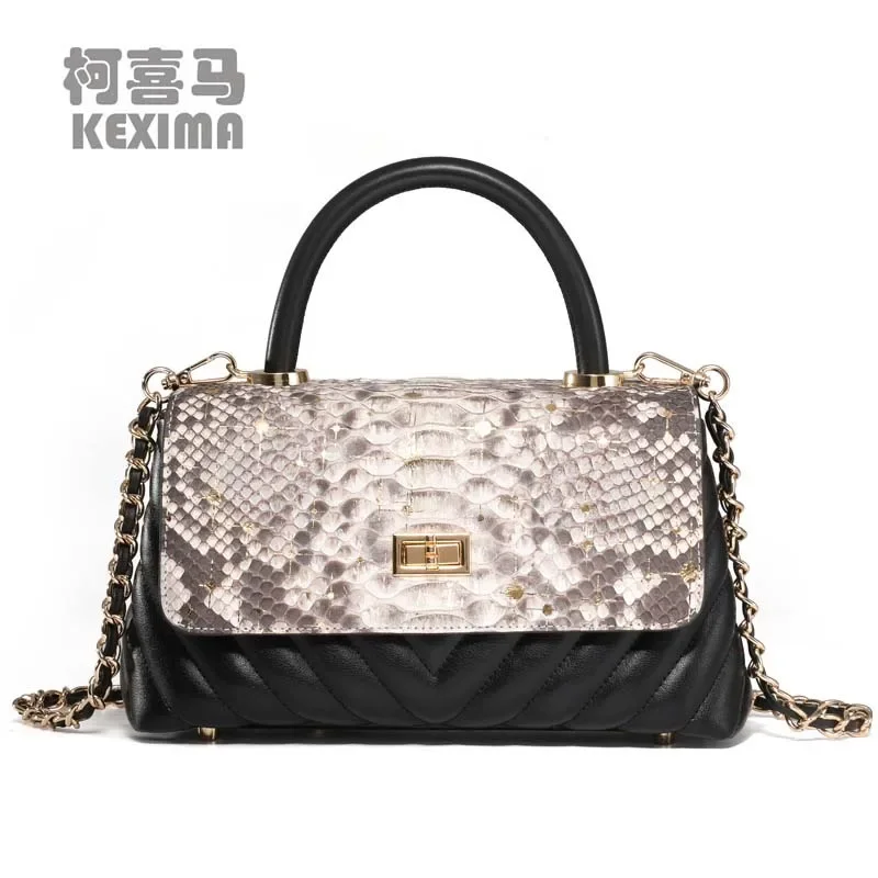 dongou  new  Python skin Jhandbag  female  One shoulder crossbody bag  leisure women flap  Female bag Splice