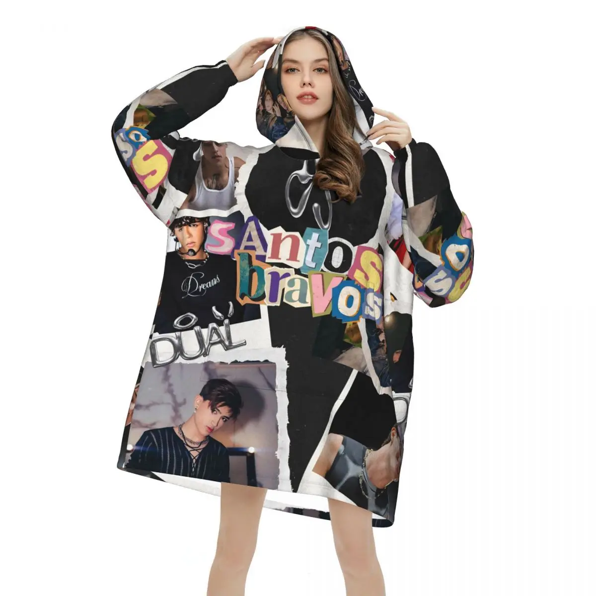 Santos Bravos Boy Group Blanket Hoodie Oversized Wearable Sweatshirt Blanket Warm Gifts for Women Girls Girlfriend