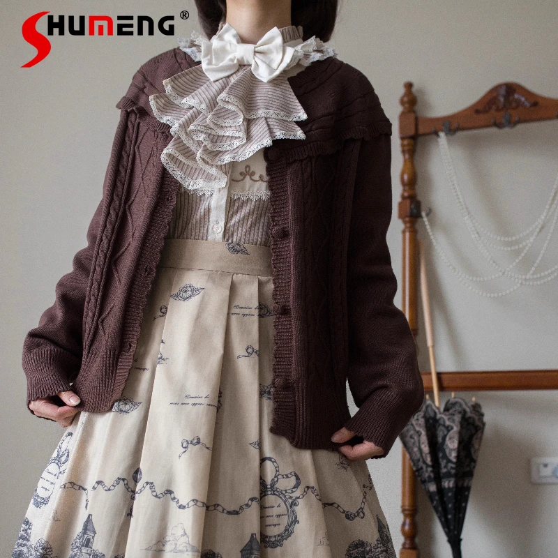 

Оригинальный мягкий вязаный кардиган в стиле ретро для девочек в стиле Лолиты, весенне-осенний новый женский облегающий элегантный повседневный вязаный топ с длинными рукавами Y2K