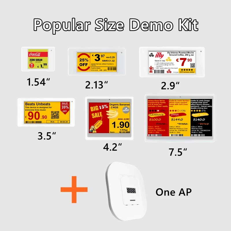 전자 가격표 ​ ​ 인기 사이즈 데모 키트, 6개의 ESL 태그와 1개의 게이트웨이 포함, 디지털 가격표 데모 키트
