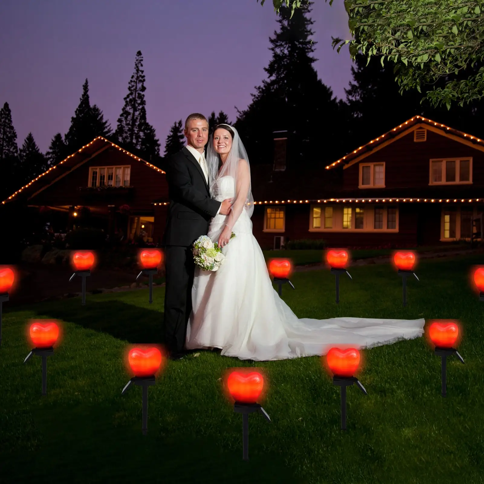 ไฟพลังงานแสงอาทิตย์กลางแจ้งเปิด/ปิดอัตโนมัติรูปหัวใจ LED ไฟสวนพลังงานแสงอาทิตย์สําหรับตกแต่งลานกันน้ําภูมิทัศน์ไฟพลังงานแสงอาทิตย์