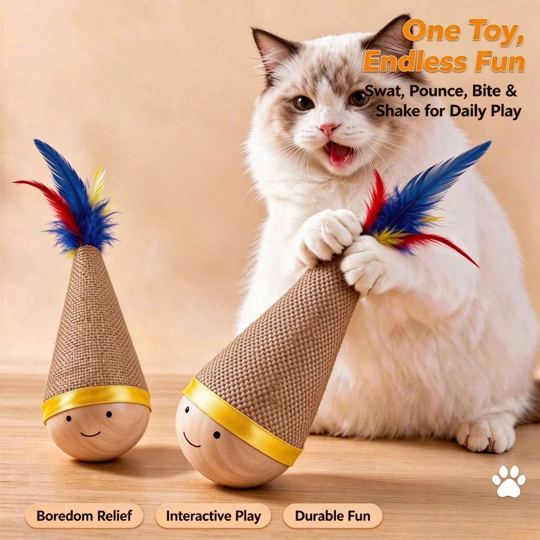 Tumbler Cat Toy, 360 ° Irregular Movement, with Feather Bell, Cat Solitary, Self Enjoyment, Interactive Pet Toy, 2-piece Set
