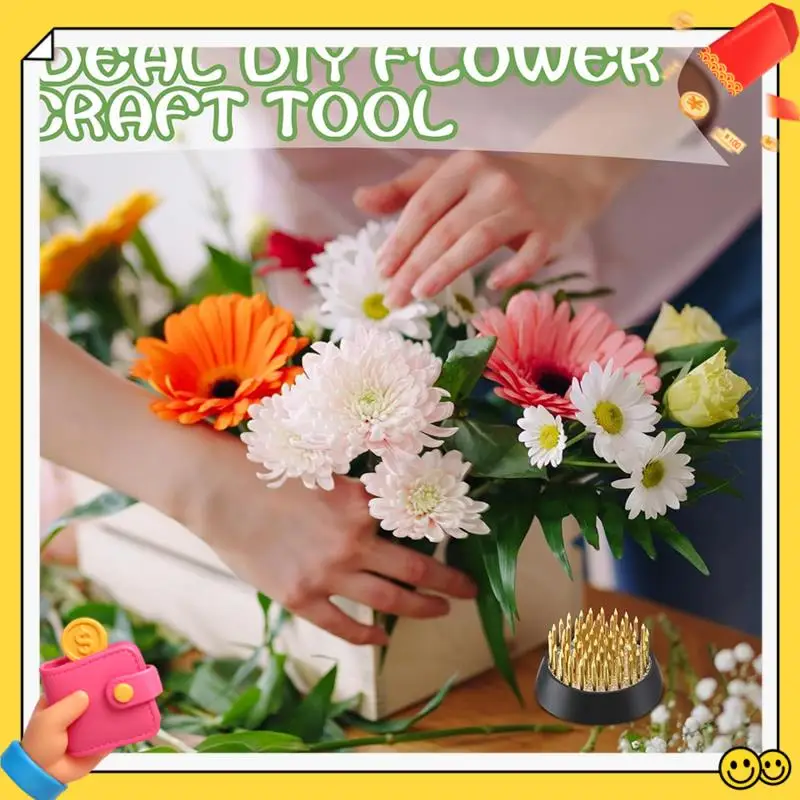 

A89Q-6Pcs Flower Frogs Round Brass Floral Frogs Flower Holder Japanese Ikebana Vase Kenzan Flower Arranger Flower Fixed Tools
