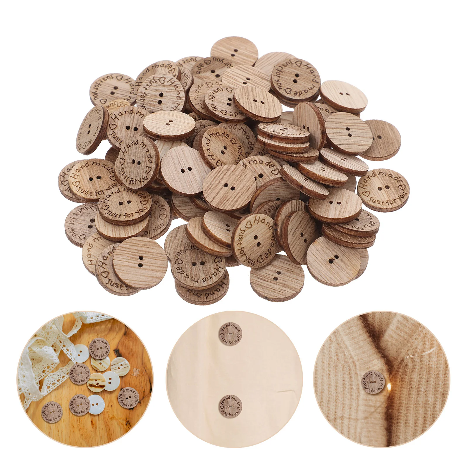 

100Pcs DIY Wooden Buttons Round Double Holes Handmade Craft Buttons for Sewing Knitting Crochet Uses Handmade Button Ornament