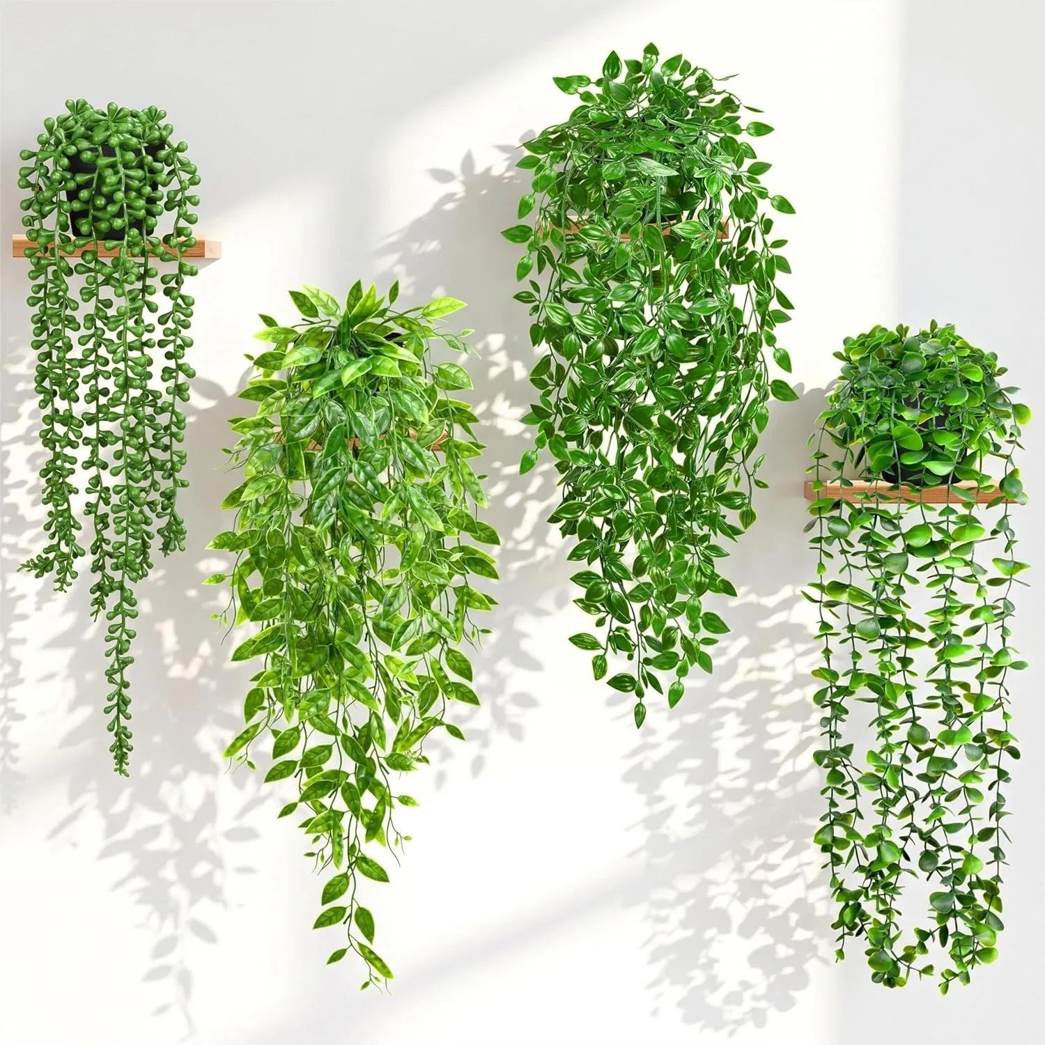 

4 Pack Artificial Hanging Plants, Fake Potted Greenery with Eucalyptus, Mandala, Pea Pod & String of Pearls for Home Décor