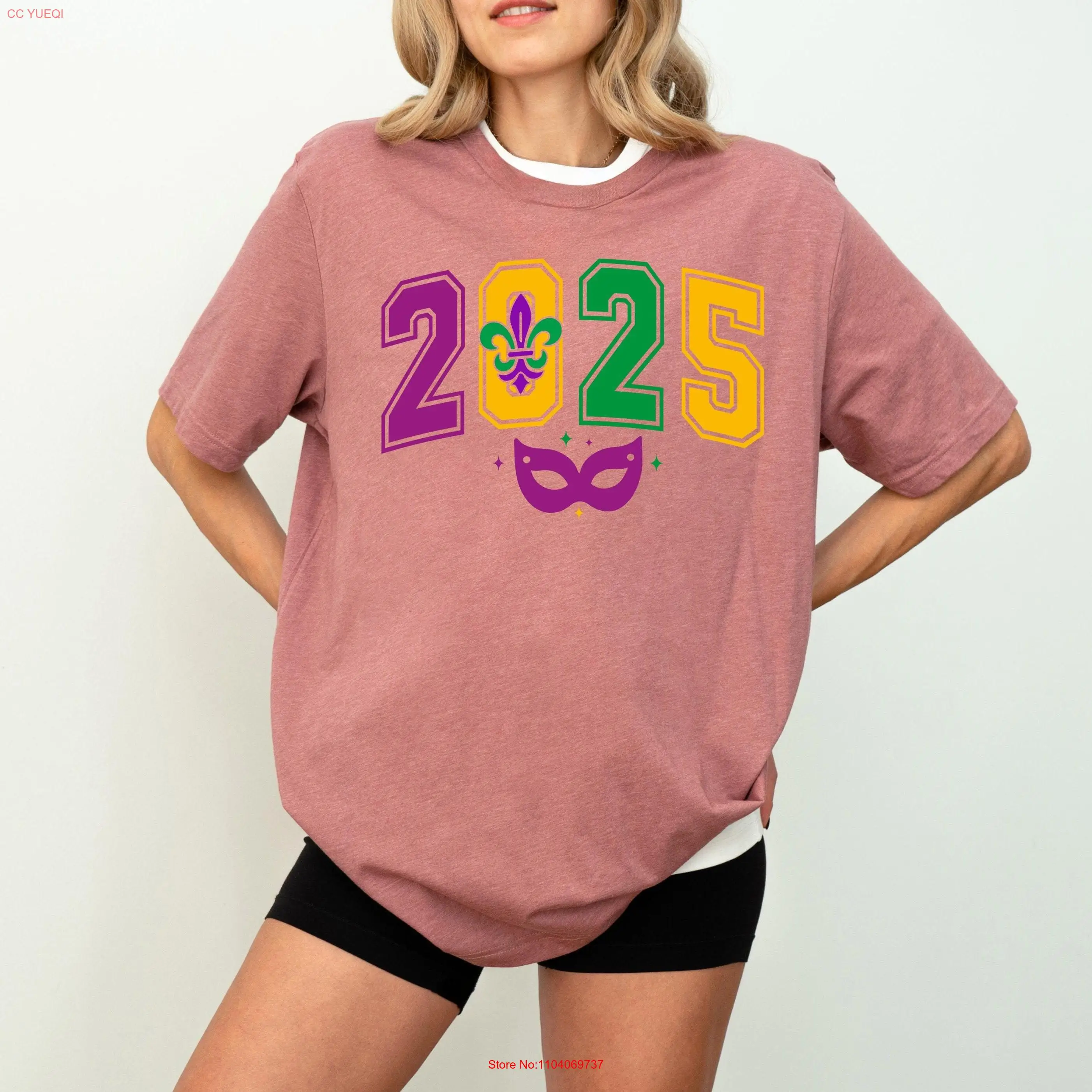 

Футболка с маской Mardi Gras 2025 Fun Tuesday Party Happy Festival SweaT Fashion March Girls GifT с длинными или короткими рукавами