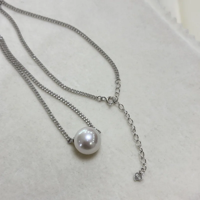 12-13m cold pendant freshwater pearl necklace strong light sterling silver stacked band