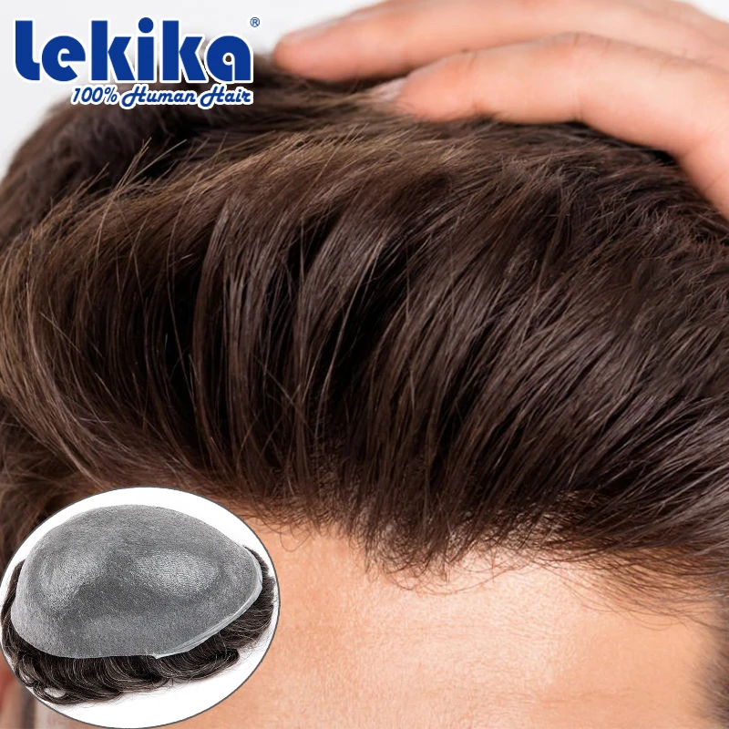 0.02mm Ultra Thin Skin V-Loop Toupee Natural Men's Hair Prosthesis Invisible Human Hair Wigs Hair 6'' Men's Wigs Systems for Man