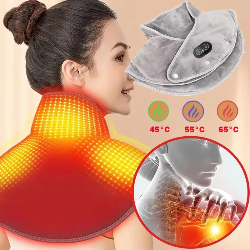 Electric Heating Shoulder Neck Pad Massager Hot Compress Three Gear Cervical Shawl Warmer USB for Shoulder Neck Back Relax Brace