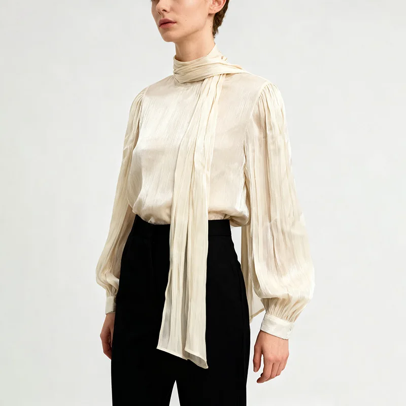 

Французские женские универсальные рубашки и блузки с лентами в стиле «ленивый шик», осенний модный топ