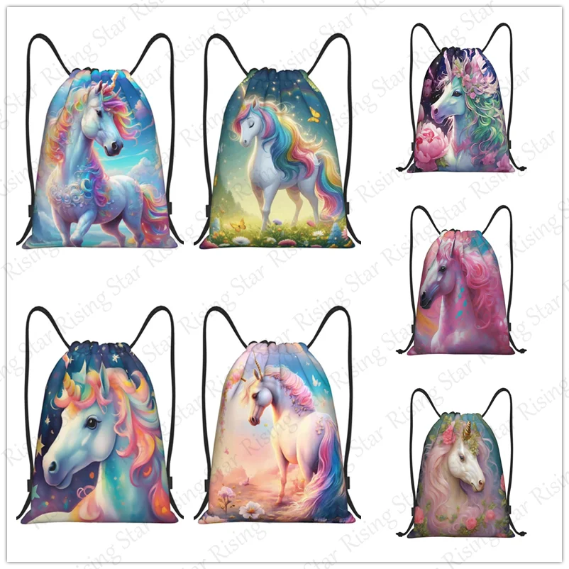 

Unicorn with Flower animal Bicycle Backpack Gym Drawstring Shoe Bag Multifunctional Sports Bag Beach Travel Backpack Unisex Gift