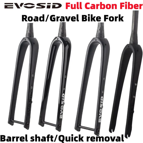 EVOSID 도로 자전거 프론트 포크, 탄소 섬유, 초경량 자갈 자전거 포크, 700C 배럴 샤프트, 빠른 제거 디스크 브레이크, V 브레이크, 454g