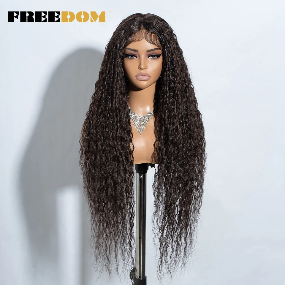 FREEDOM 34 Zoll lange lockige Kunsthaar-Perücken mit Spitze vorne für Damen, vorgezupft, Ombre Braun Blond Ingwer, für den täglichen Gebrauch, Spitzenperücke – Detail 17