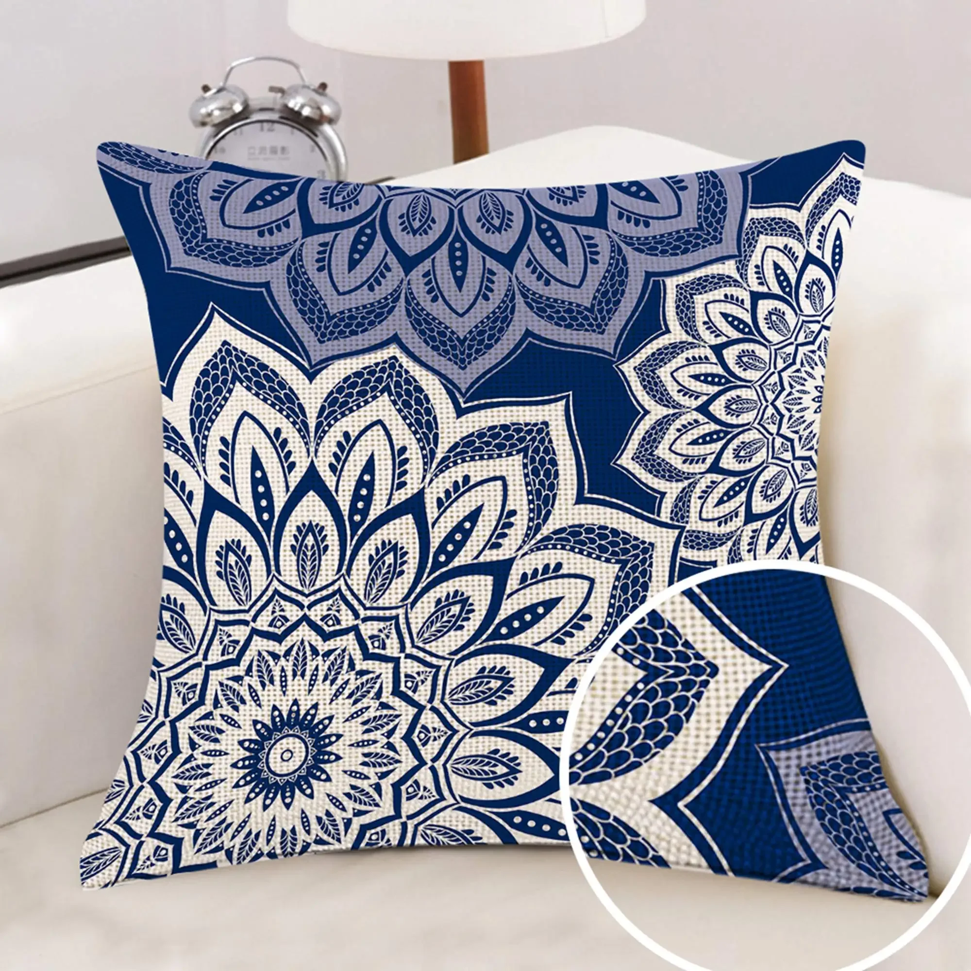 Dark blue geometric petal linen pillowcase sofa cushion cover home decoration can be customized for you 40x40 45x45 50x50 60x60